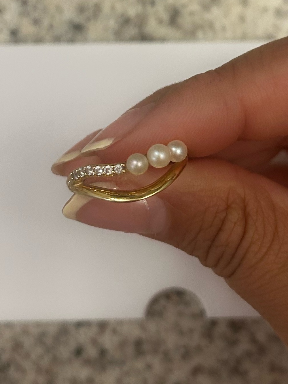 Pandora Gold Pearl & Crystal Wave Ring - Pearl Accent